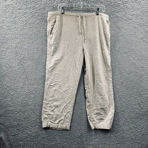 St John Sport Pants Womens Large Beige Linen‎ Blend Drawstring Casual Made USA - Picture 1 of 13